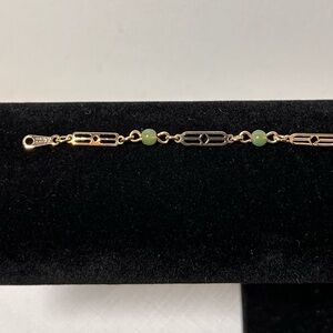 Avon Gold-Tone Link Bracelet with Green Beads
